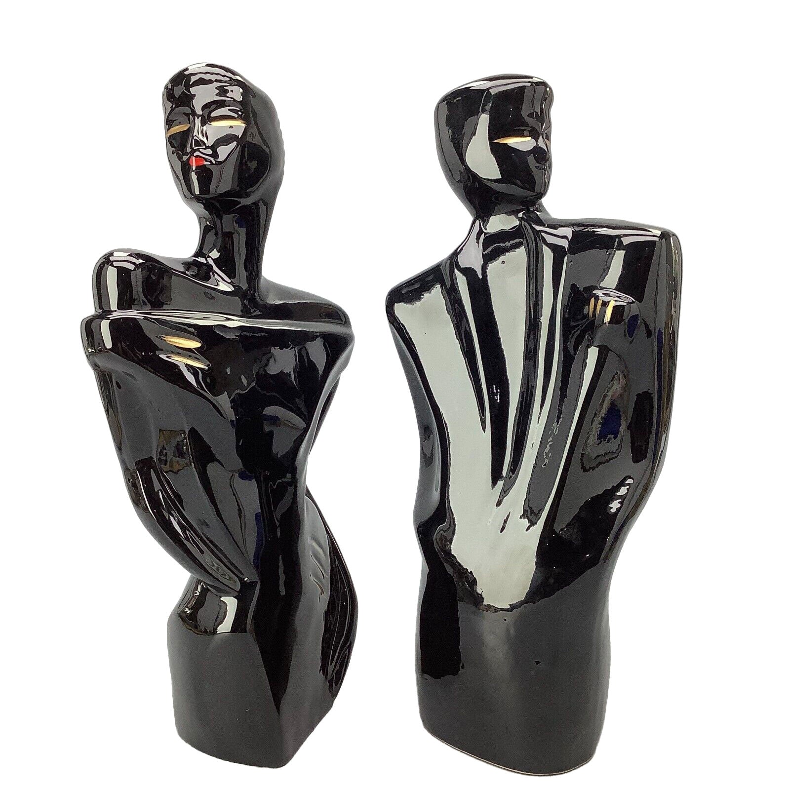 Vintage 80's Art Deco Male & Female Figurine - Black