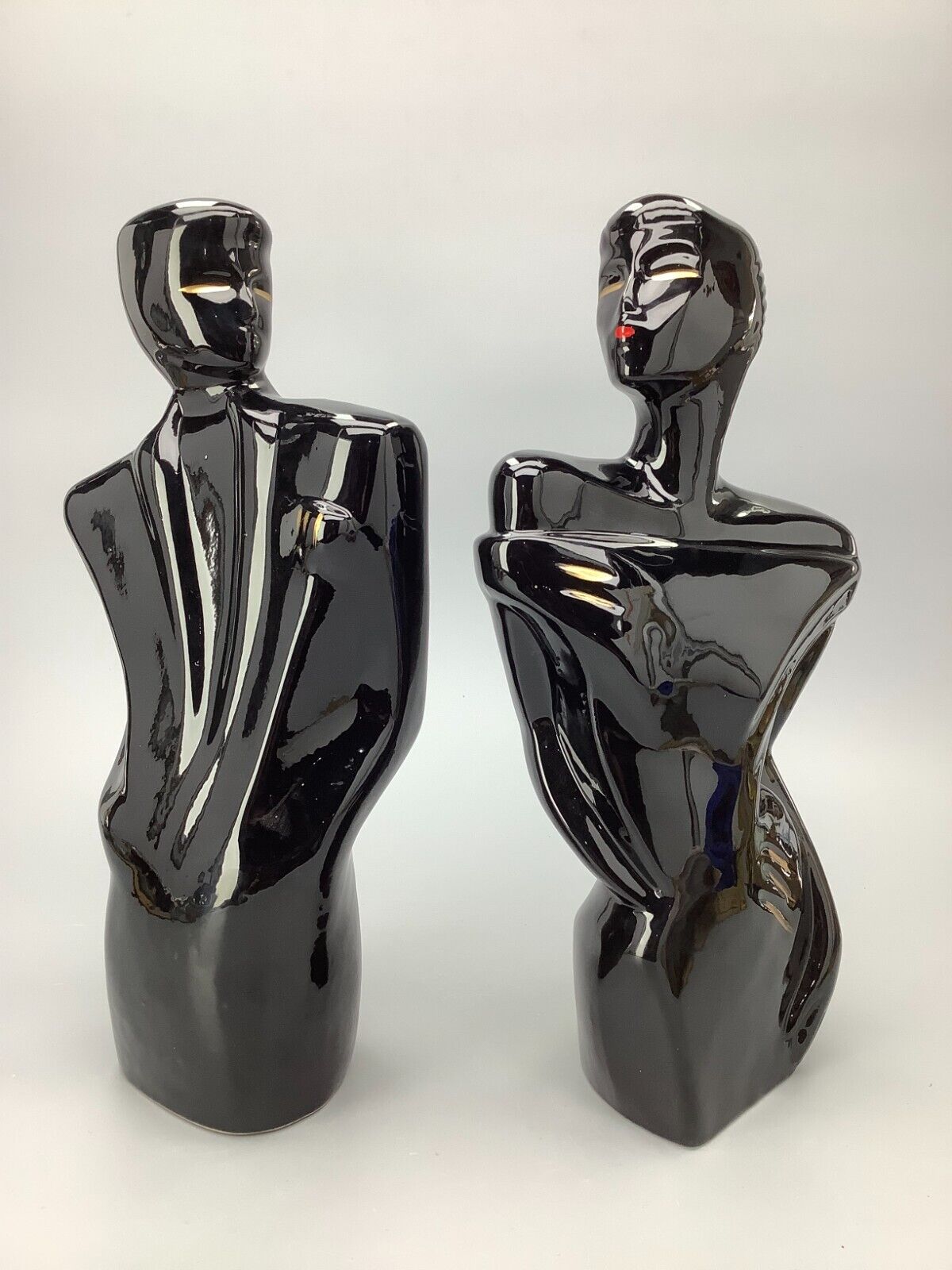 Vintage 80's Art Deco Male & Female Figurine - Black