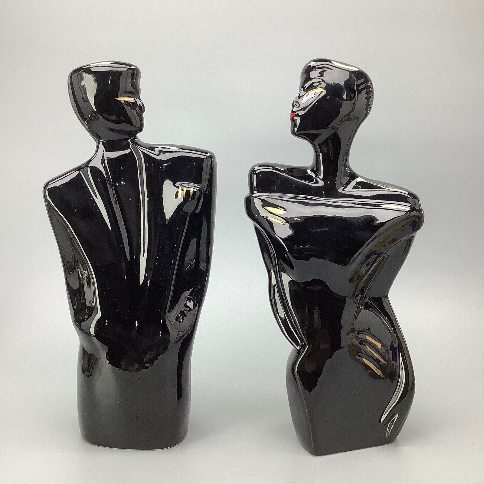 Vintage 80's Art Deco Male & Female Figurine - Black