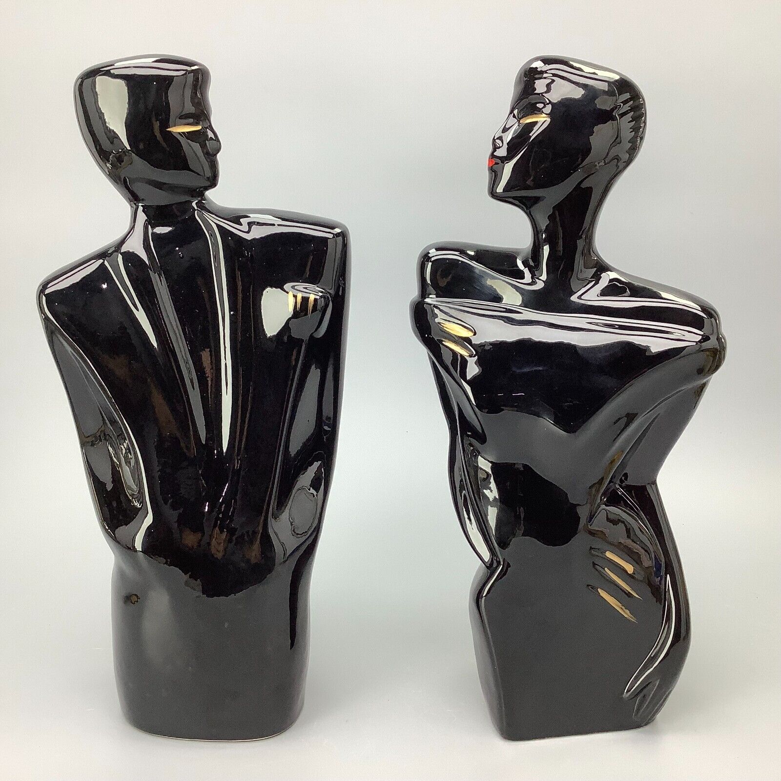 Vintage 80's Art Deco Male & Female Figurine - Black